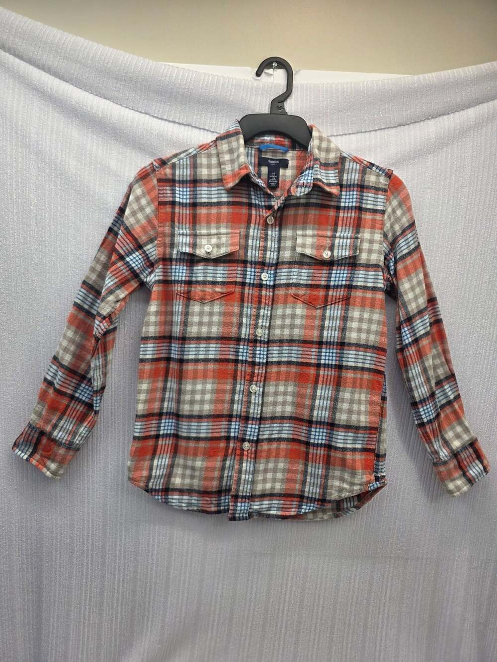 GapKids Orange Plaid Flannel Button Down Shirt Size M (8-9)